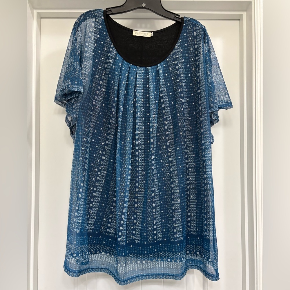 Blue Patterned Women's Top